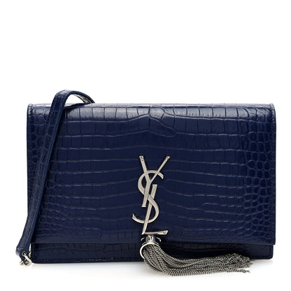 Saint Laurent Calfskin Crocodile Embossed Kate Monogram Tassel Chain Wallet Royal Blue 1 of 9