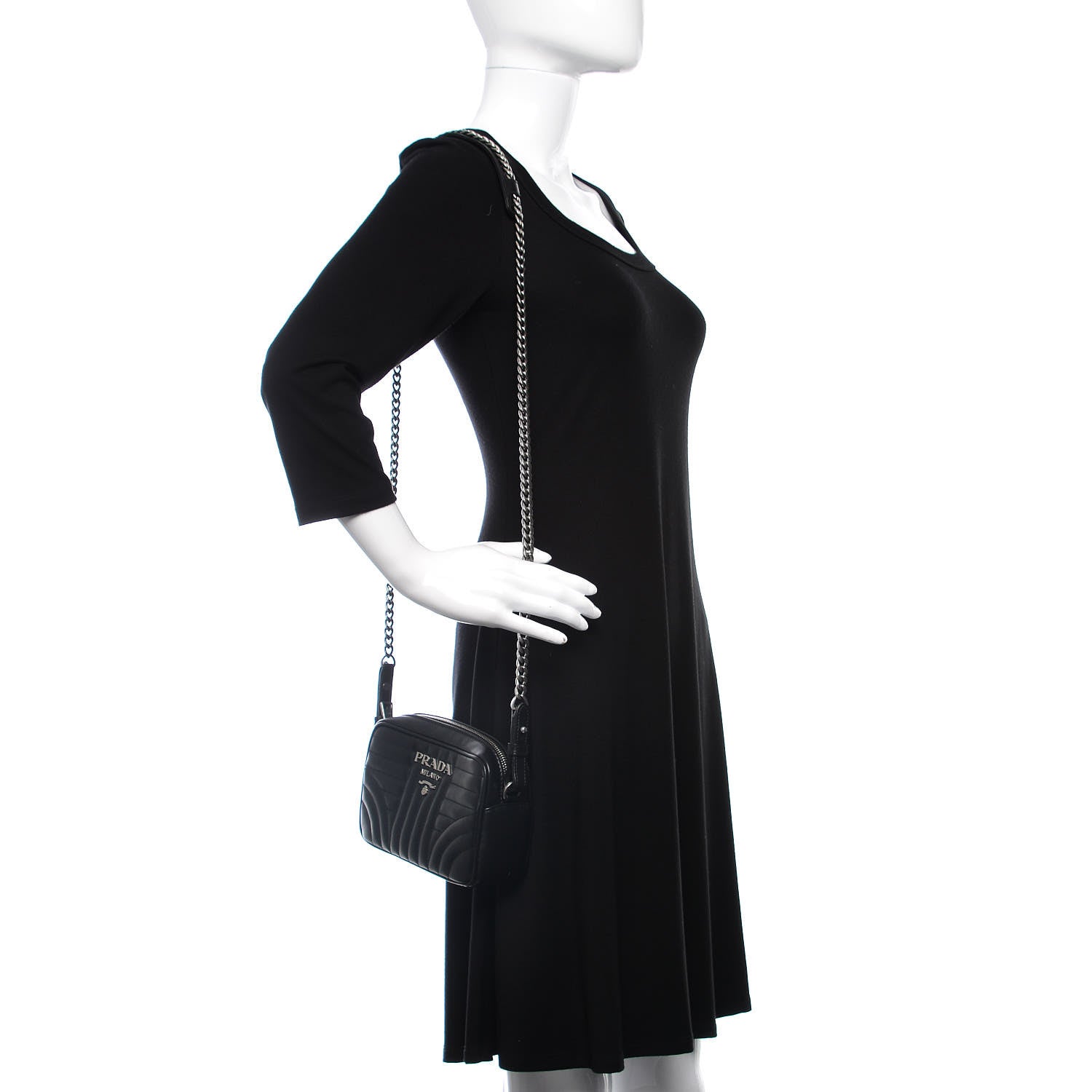 Prada Soft Calfskin Diagramme Crossbody Bag Black 2 of 8