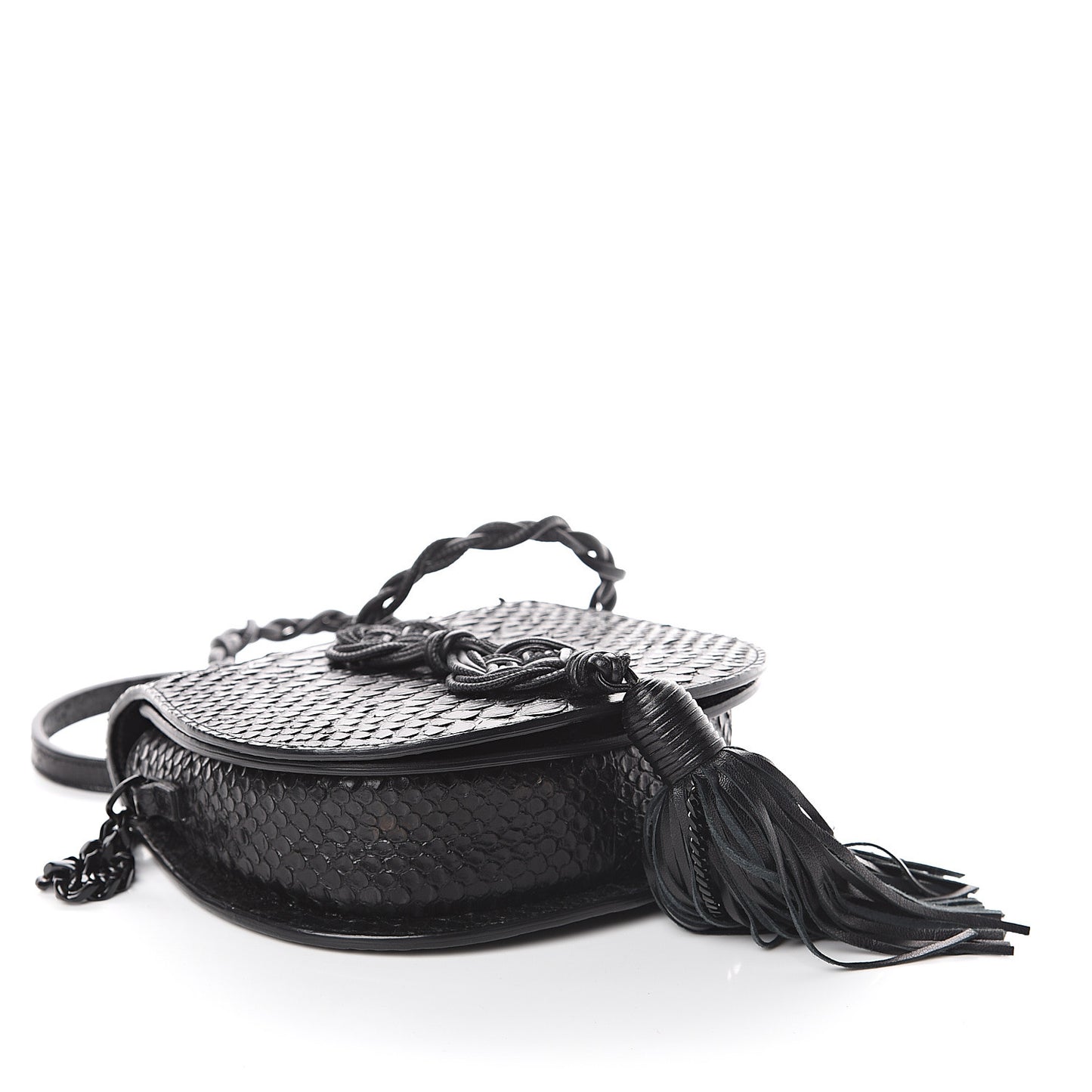 Python Calfskin Embossed Passementerie Chain Bag Black