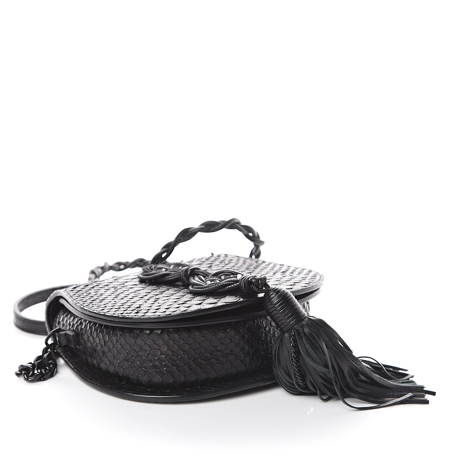 Saint Laurent Python Calfskin Embossed Passementerie Chain Bag Black 3 of 7