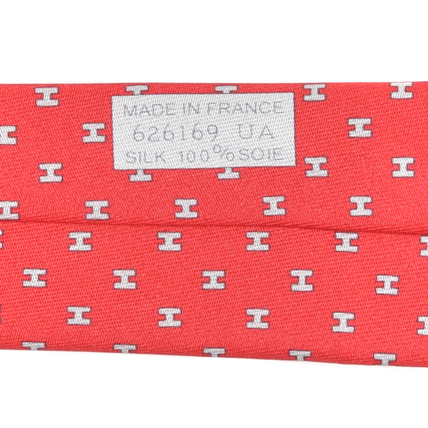 Hermes Silk Printed Mens Circ'H Twillbi Neck Tie Rouge Gris Moyen Ciel 5 of 6