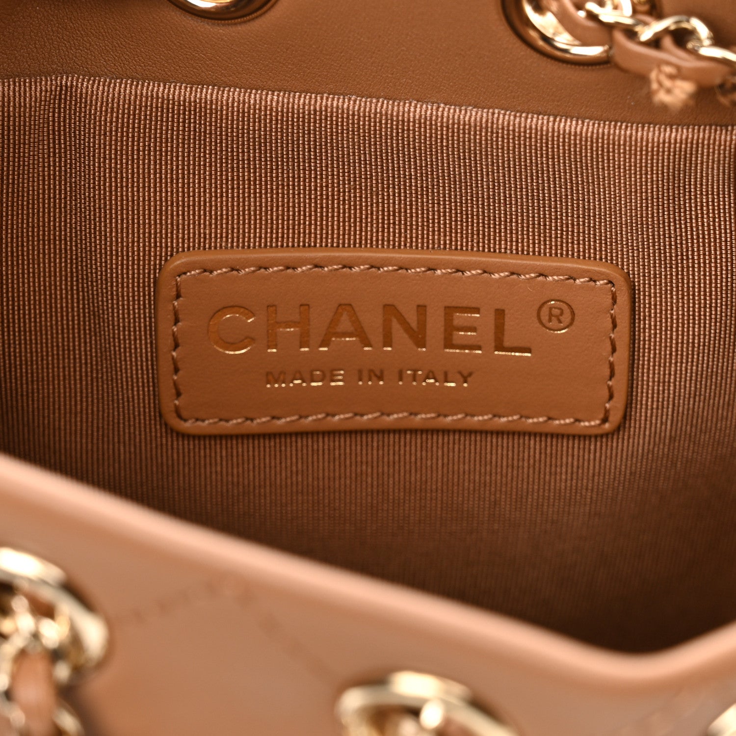 Chanel Calfskin Stitched Chain Bucket Bag Camel 6 of 10