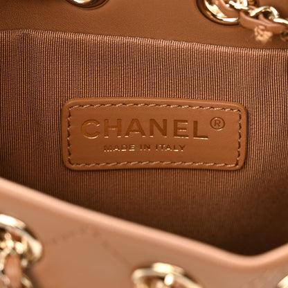 Chanel Calfskin Stitched Chain Bucket Bag Camel 6 of 10