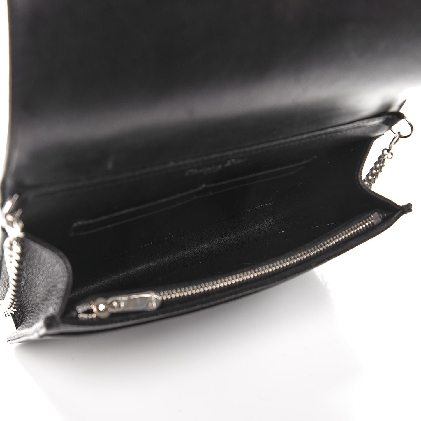 Grained Calfskin Diorama Wallet on Chain Pouch Black