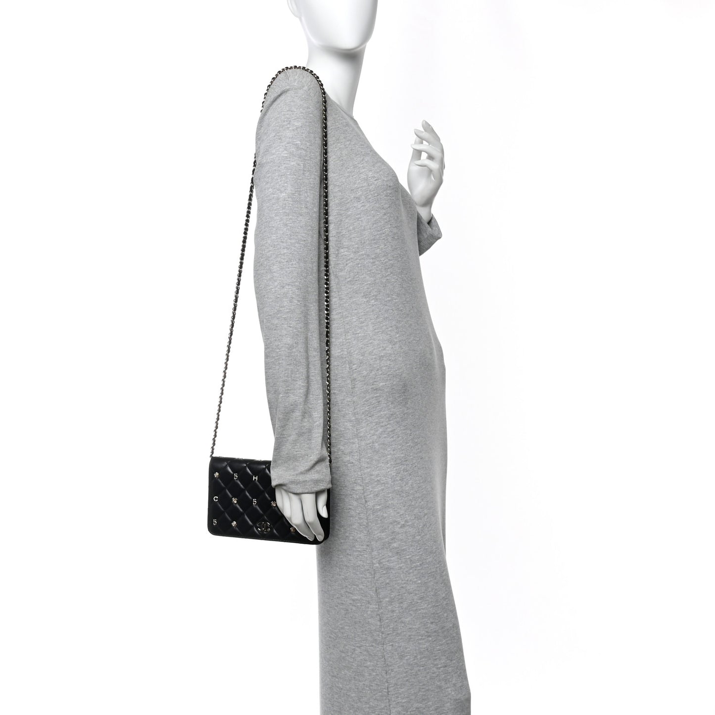 Lambskin Quilted All About Chanel Charm Wallet On Chain WOC Black