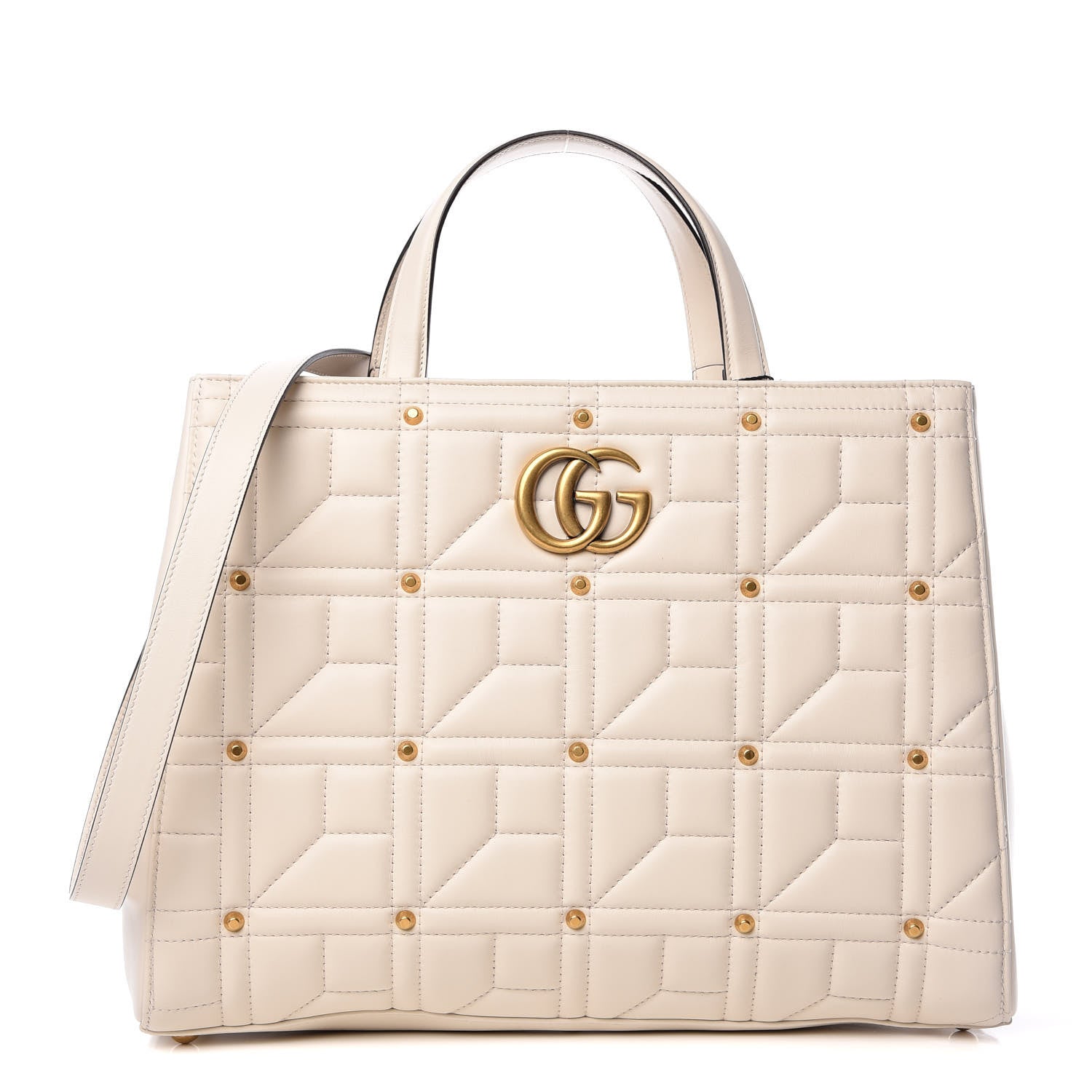 Gucci Calfskin Matelasse Studded Medium GG Marmont Tote White 1 of 9