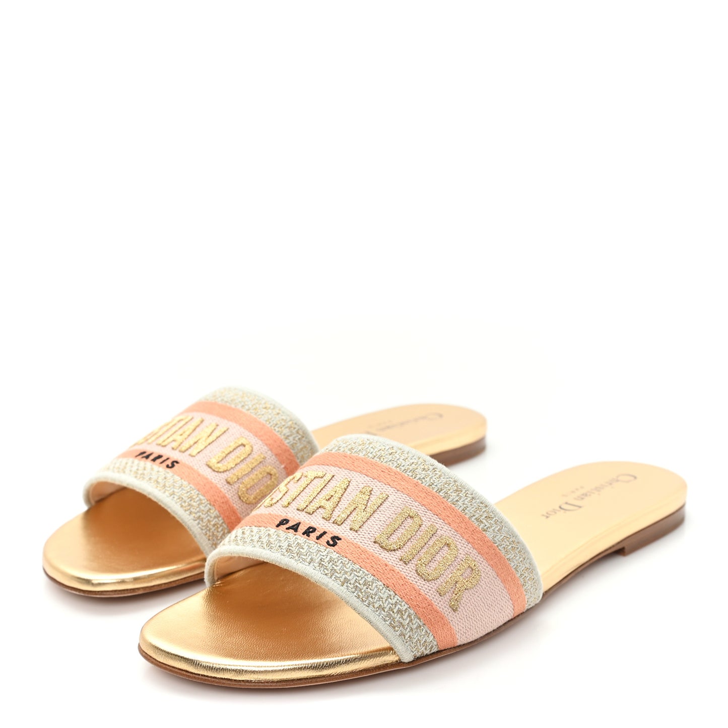 Canvas Lurex Embroidered Dway Flat Slide Sandals 38 Platinum 38 Platinum