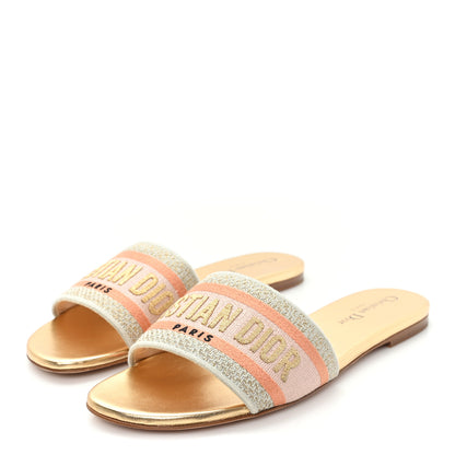 Christian Dior Canvas Lurex Embroidered Dway Flat Slide Sandals 38 Platinum 38 Platinum 4 of 10