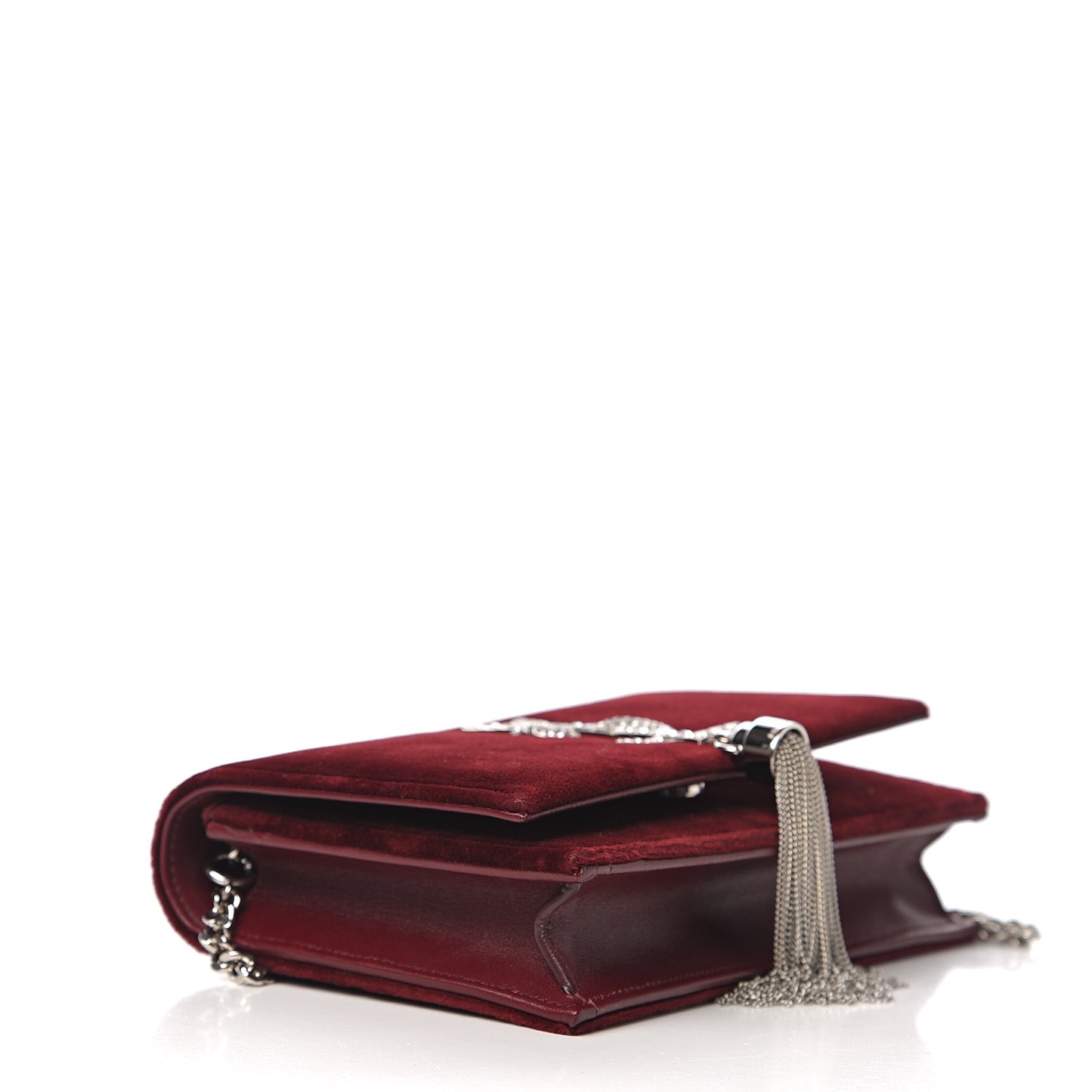 Velvet Crystal Monogram Kate Tassel Shoulder Bag Burgundy