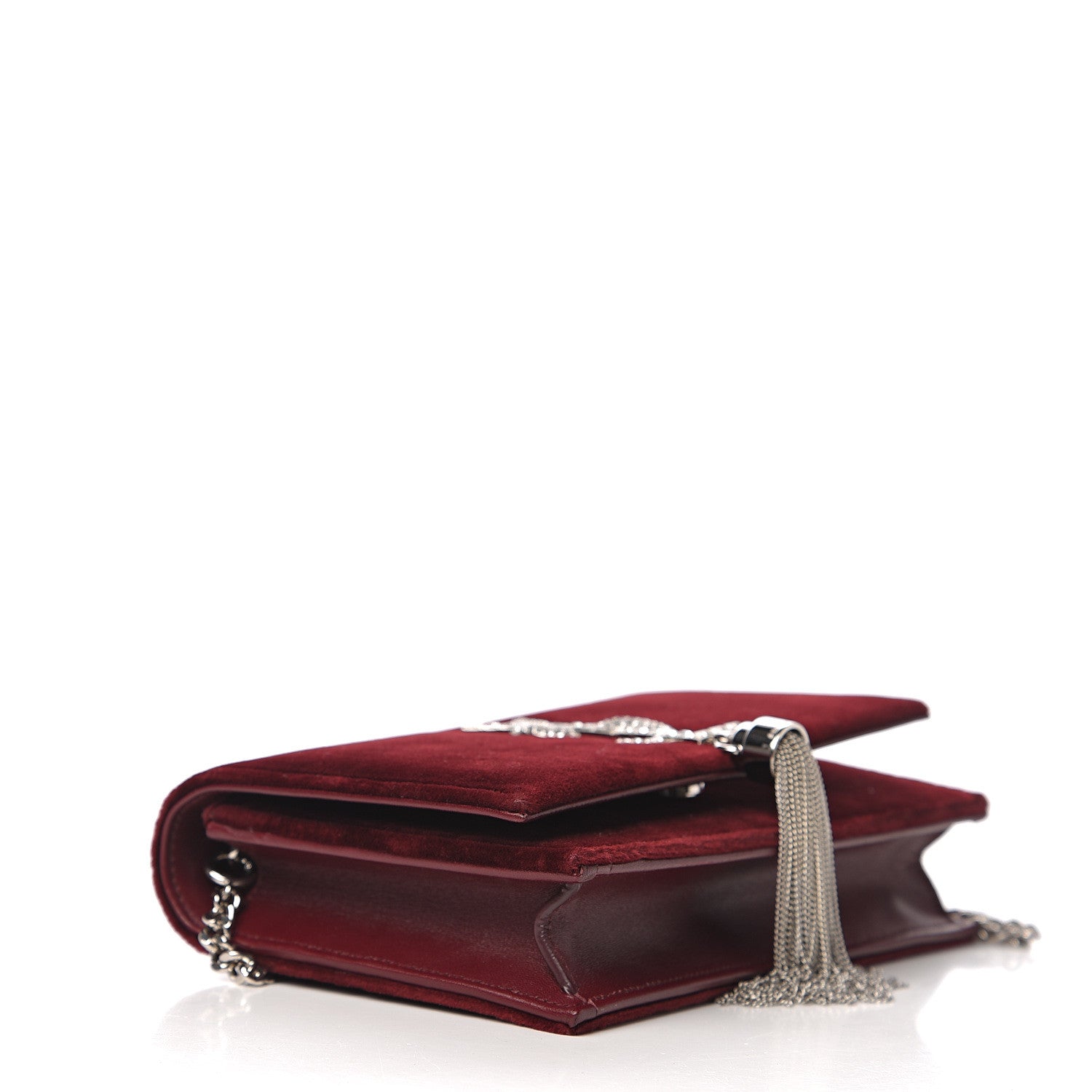 Saint Laurent Velvet Crystal Monogram Kate Tassel Shoulder Bag Burgundy 3 of 10