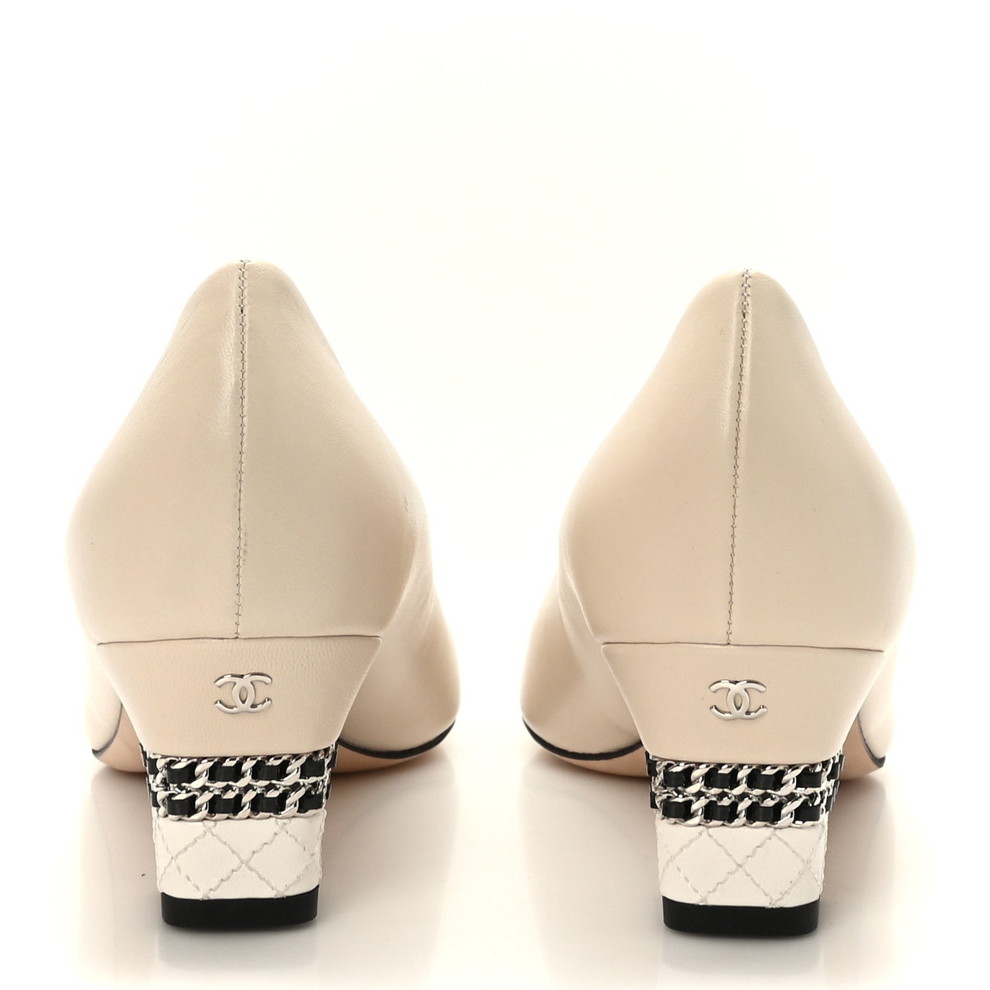 Lambskin CC Cap Toe Chain Pumps 41 Light Beige White