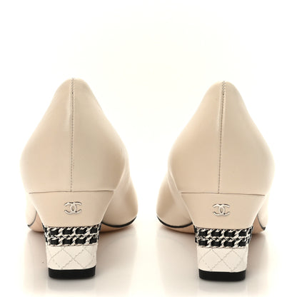 Chanel Lambskin CC Cap Toe Chain Pumps 41 Light Beige White 5 of 10