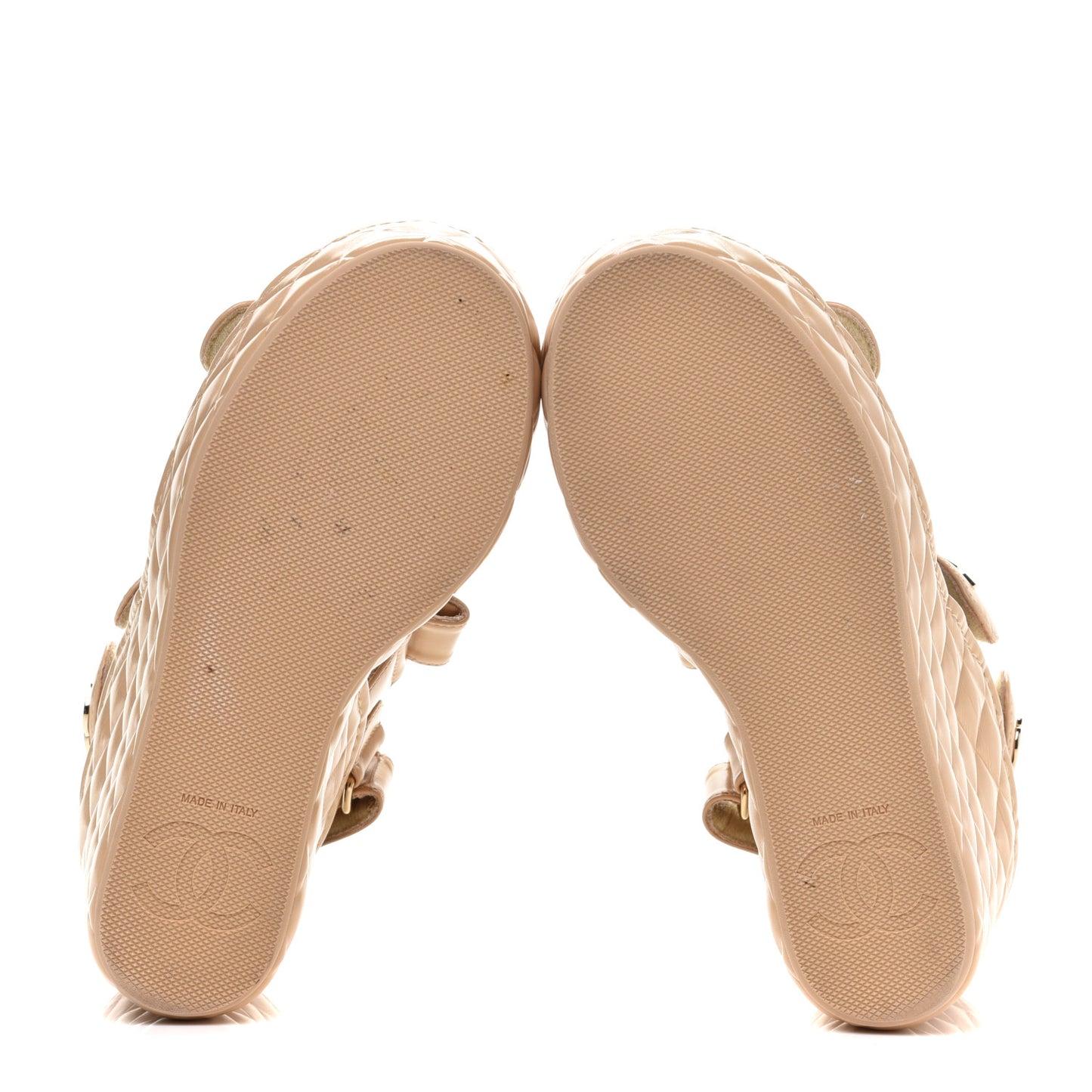 Shiny Calfskin Quilted Wedge Sandals 36 Beige