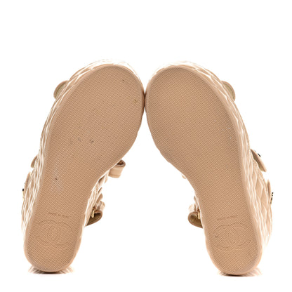 Chanel Shiny Calfskin Quilted Wedge Sandals 36 Beige 6 of 10