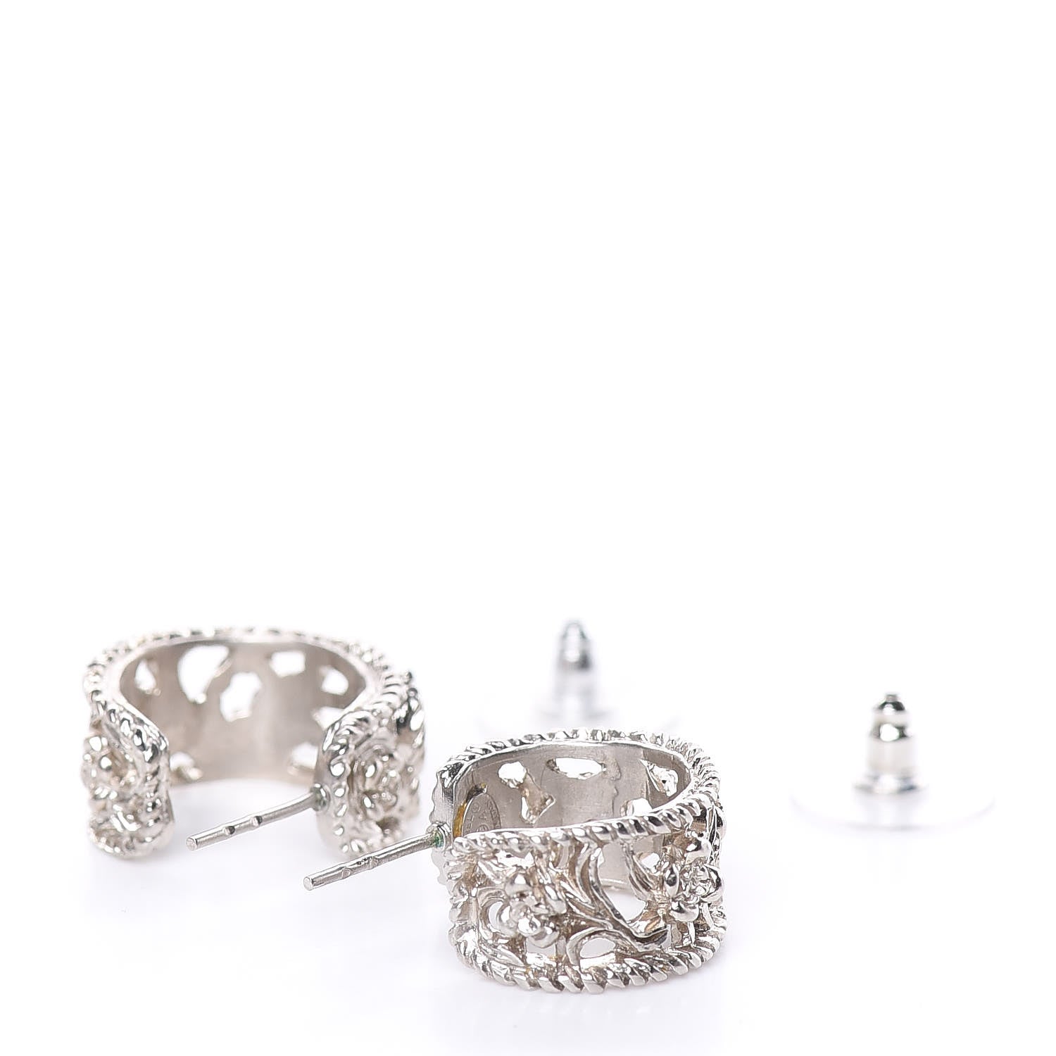 Chanel CC Camellia Hoop Earrings Silver 4 of 4