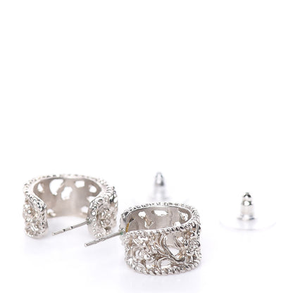 Chanel CC Camellia Hoop Earrings Silver 4 of 4