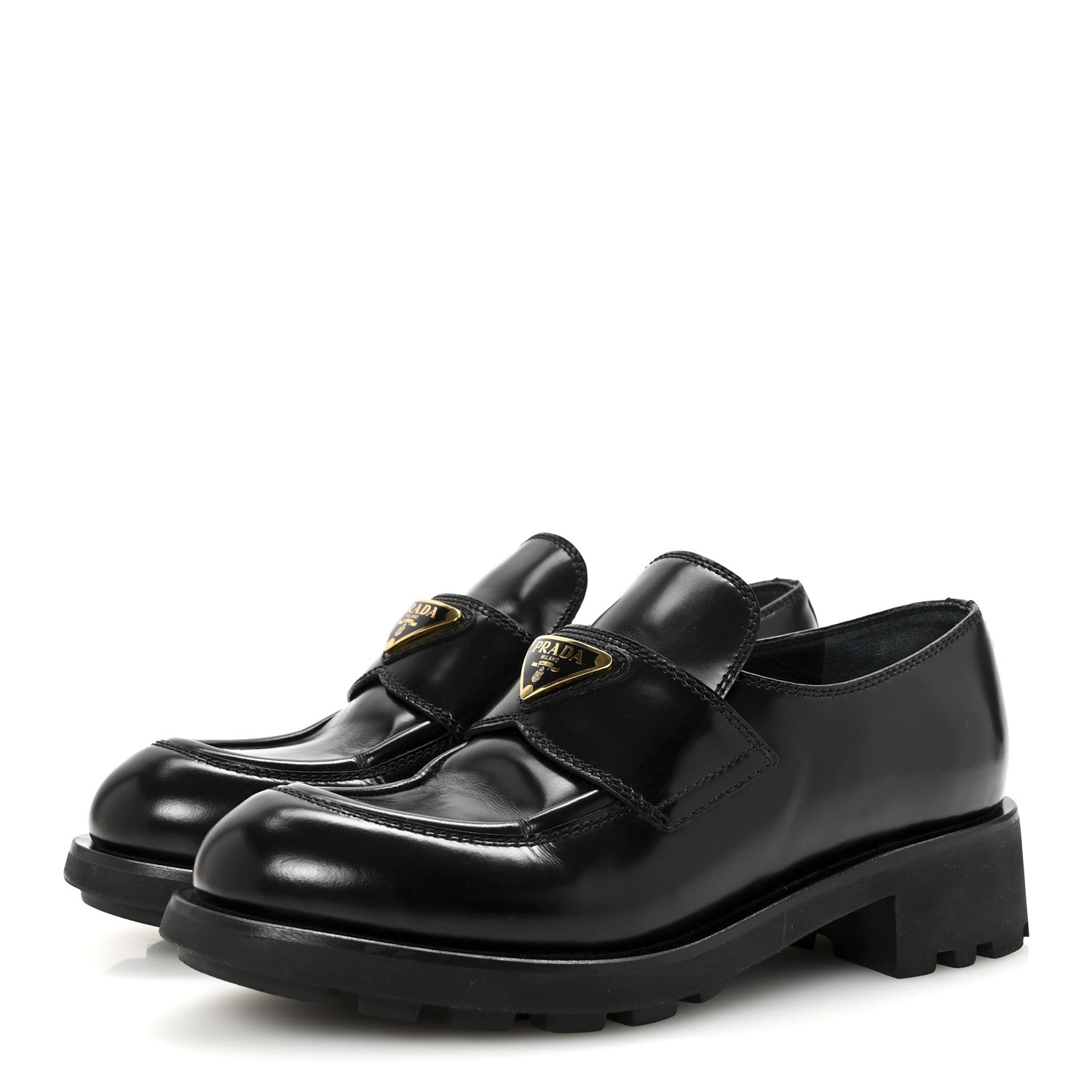 Prada Spazzolato Metal Triangle Logo 50mm Loafers 36.5 Black 4 of 10