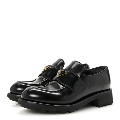 Prada Spazzolato Metal Triangle Logo 50mm Loafers 36.5 Black 4 of 10