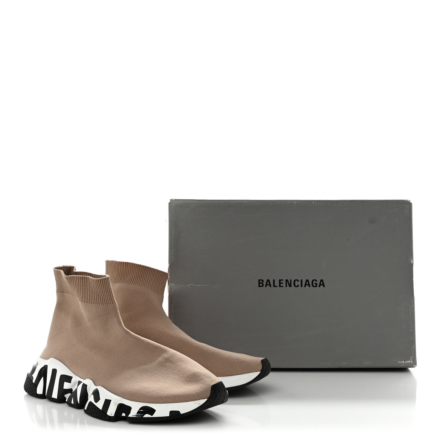 Balenciaga Neoprene Knit Womens Speed Graffiti Sneakers 38 Beige White Black 9 of 9