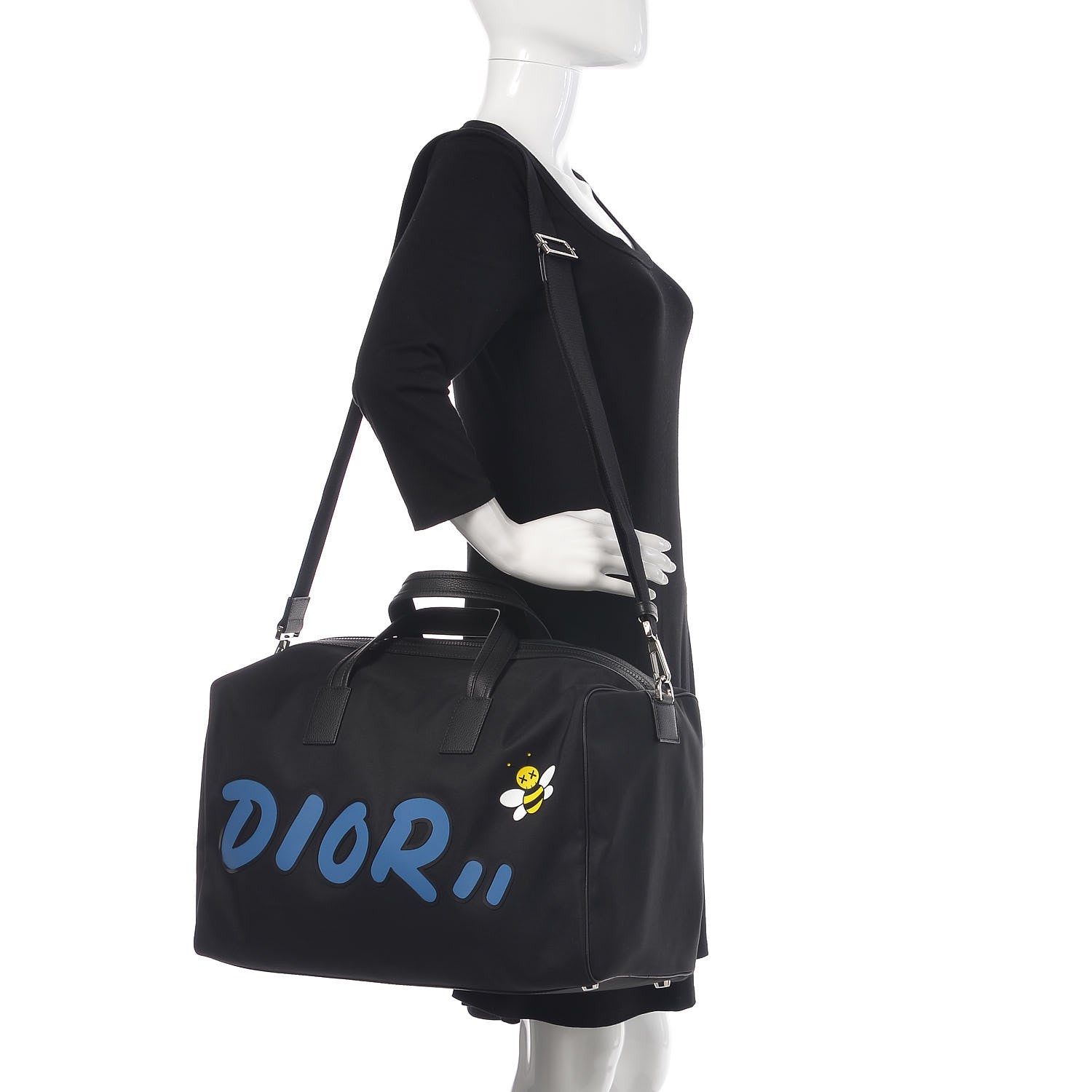 Christian Dior X KAWS Nylon Calfskin Logo Bee Duffle Black 2 of 9