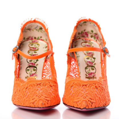 Gucci Lace Pizzo Venice Pumps 38 Orange Fluo 2 of 8