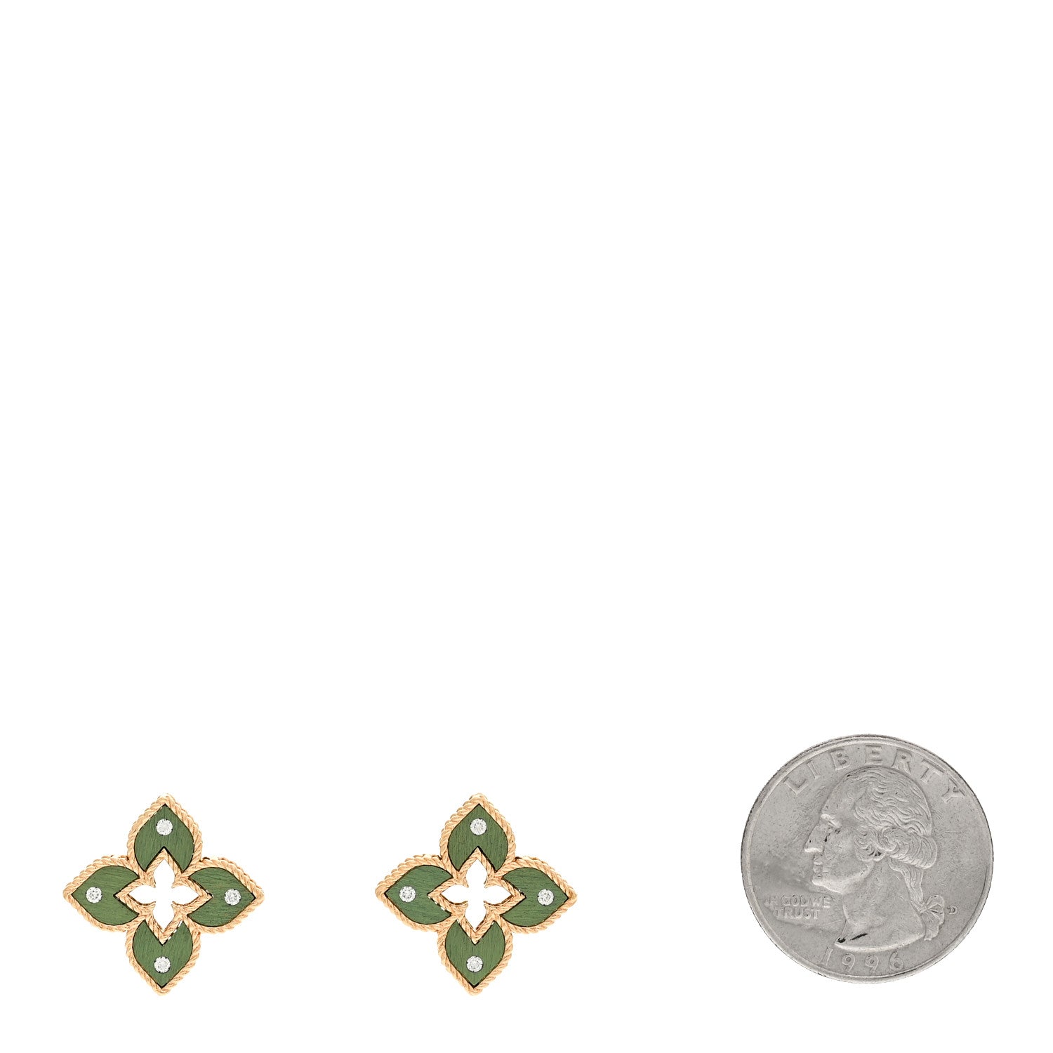 Roberto Coin 18K Rose Gold Titanium Diamond Venetian Princess Flower Earrings Green 2 of 4