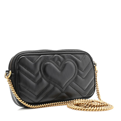 Gucci Calfskin Matelasse Mini GG Marmont Chain Crossbody Bag Black 3 of 10