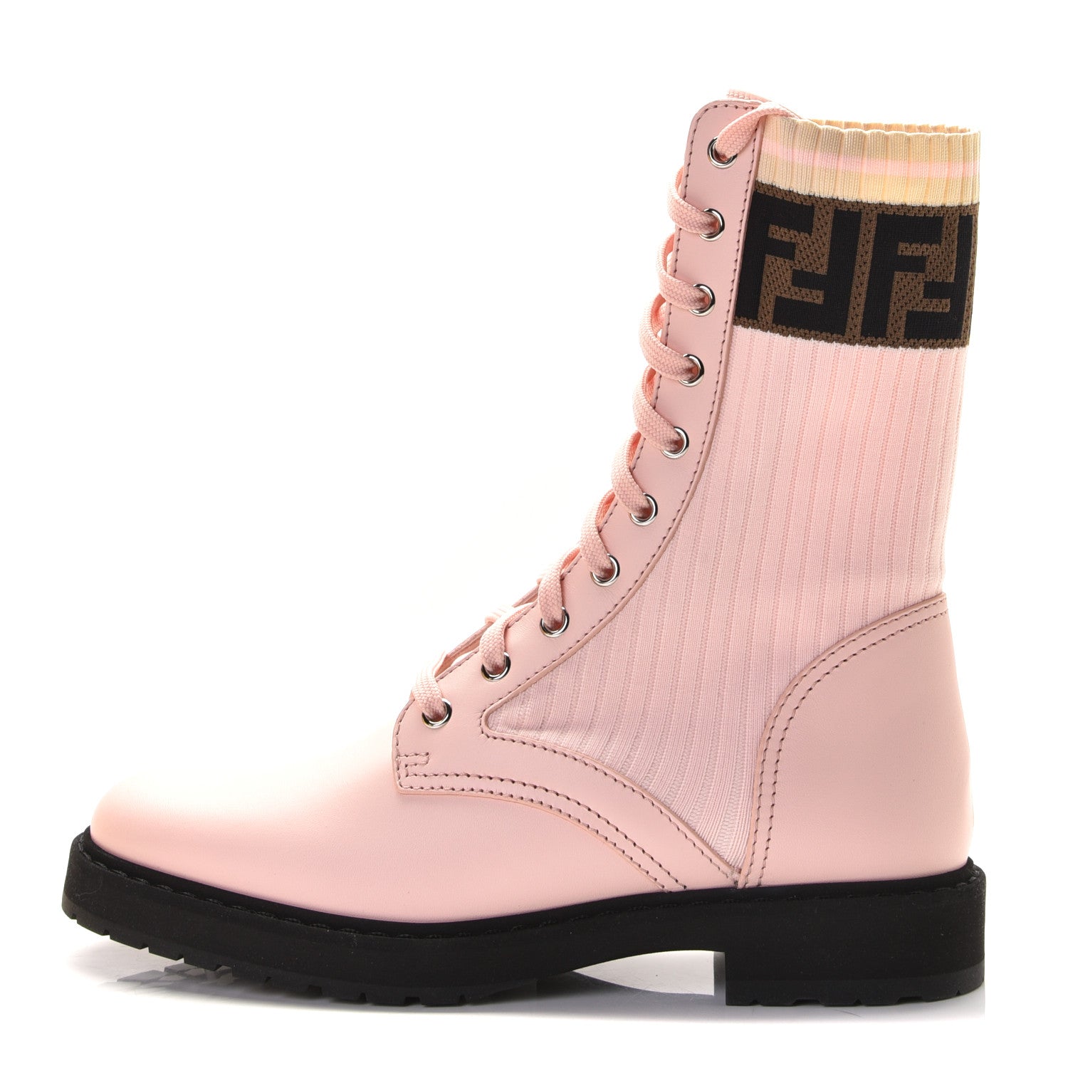 Fendi Calfskin Stretch Fabric Rockoko Biker Boots 38.5 Rose Clair Tobacco 1 of 7