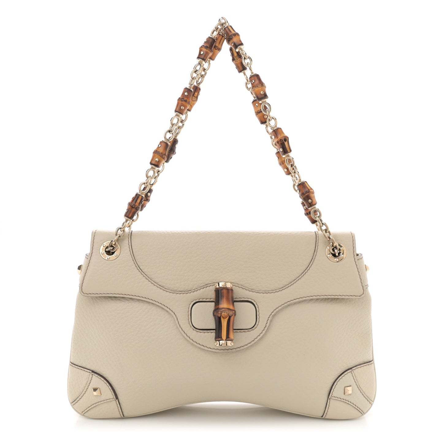 Pebbled Calfskin Bamboo Chain Bag White