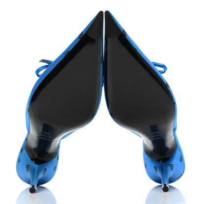 Balenciaga Crepe Satin BB Printed Knife Pointed Toe Mules 36.5 Turquoise Black 5 of 15