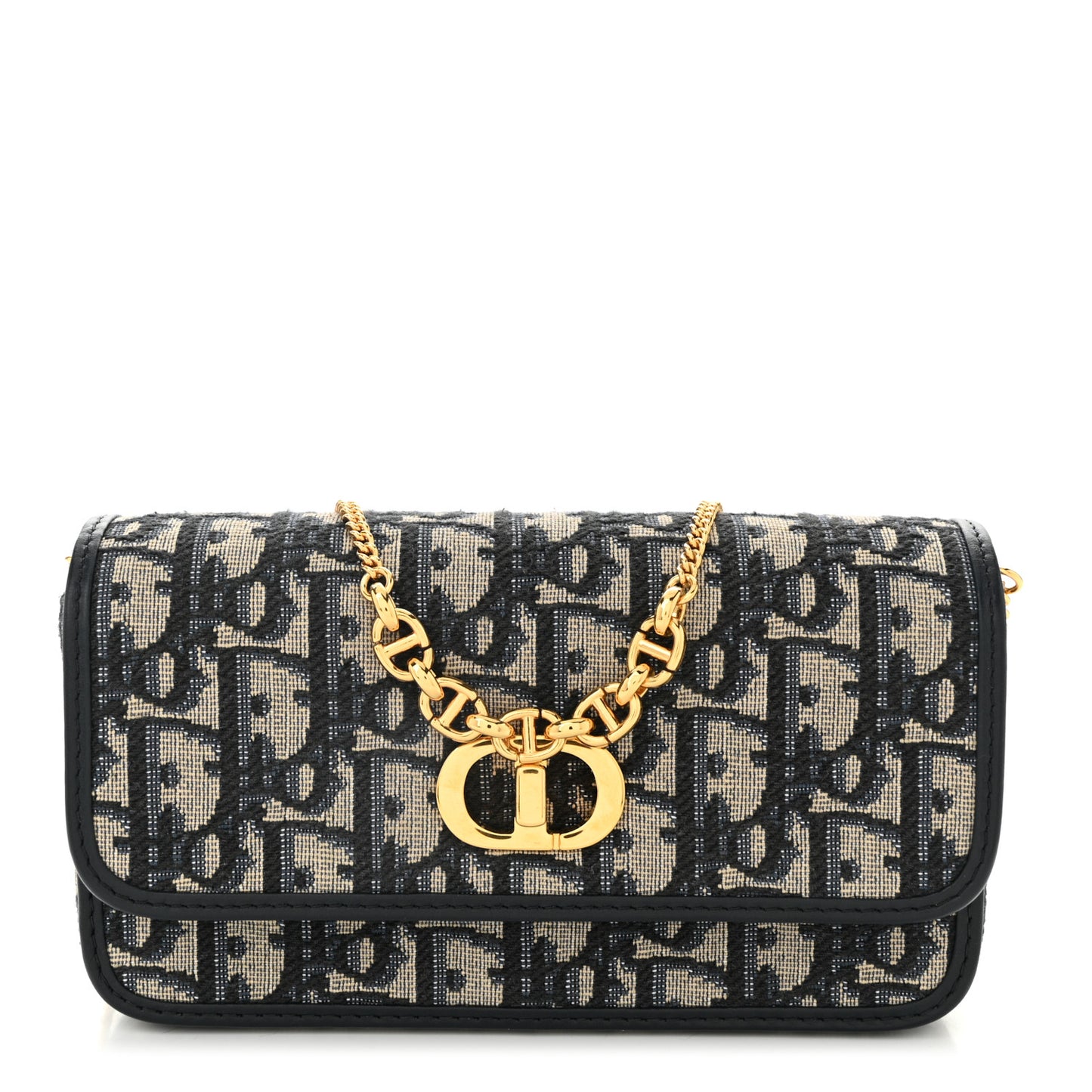 Oblique Calfskin Small Miss Caro Pouch With Chain Blue