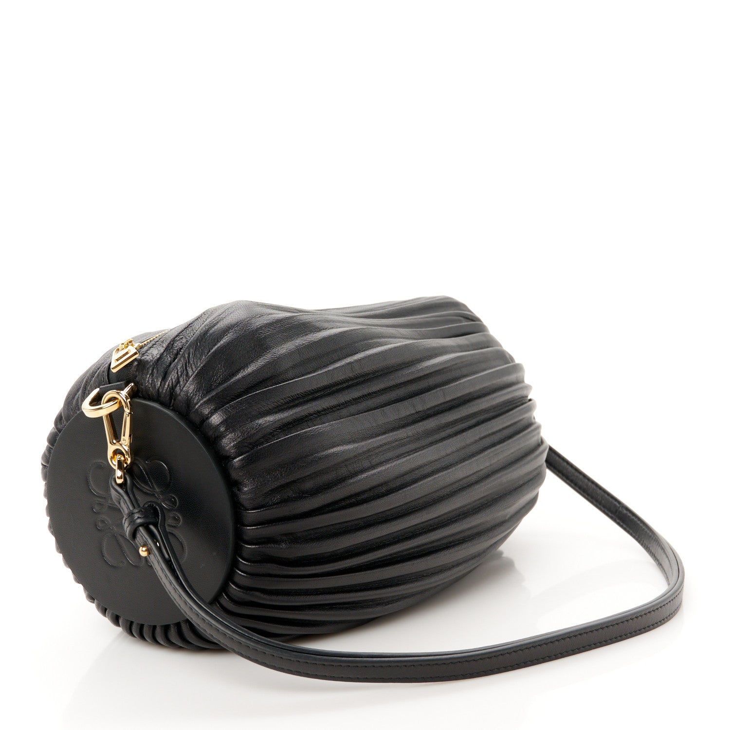 Loewe Lambskin Pleated Bracelet Pouch Shoulder Bag Black 3 of 10