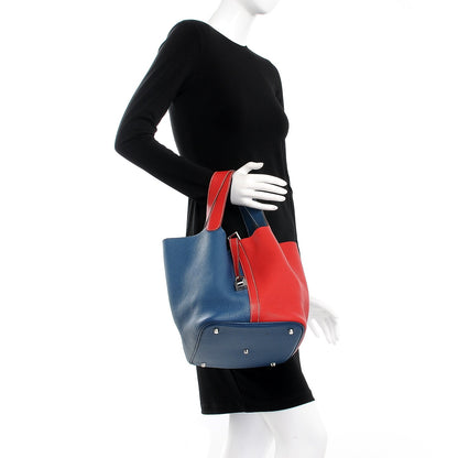 Hermes Taurillon Clemence Picotin Lock 26 GM Rouge Casaque Bleu Thalassa 2 of 8