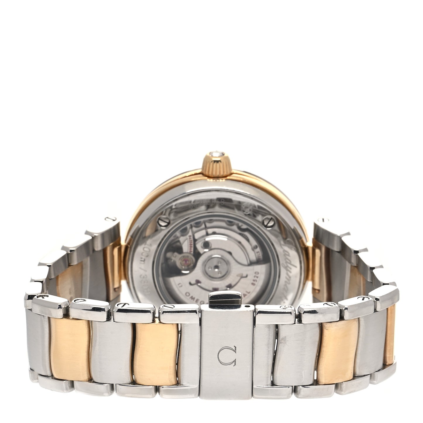Stainless Steel 18K Yellow Gold Diamond Pave Bezel Mother of Pearl 34mm Ladymatic Co-Axial Automatic Watch 425.25.34.20.55.003