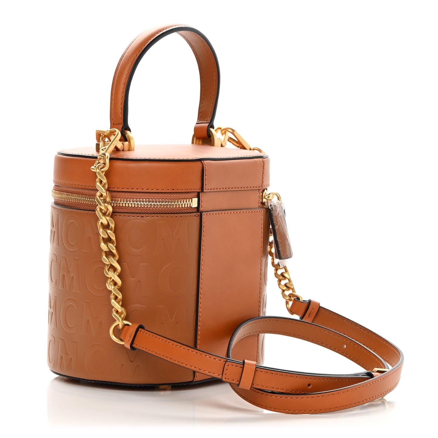 Calfskin Embossed Monogram Cylinder Crossbody Bag Cognac