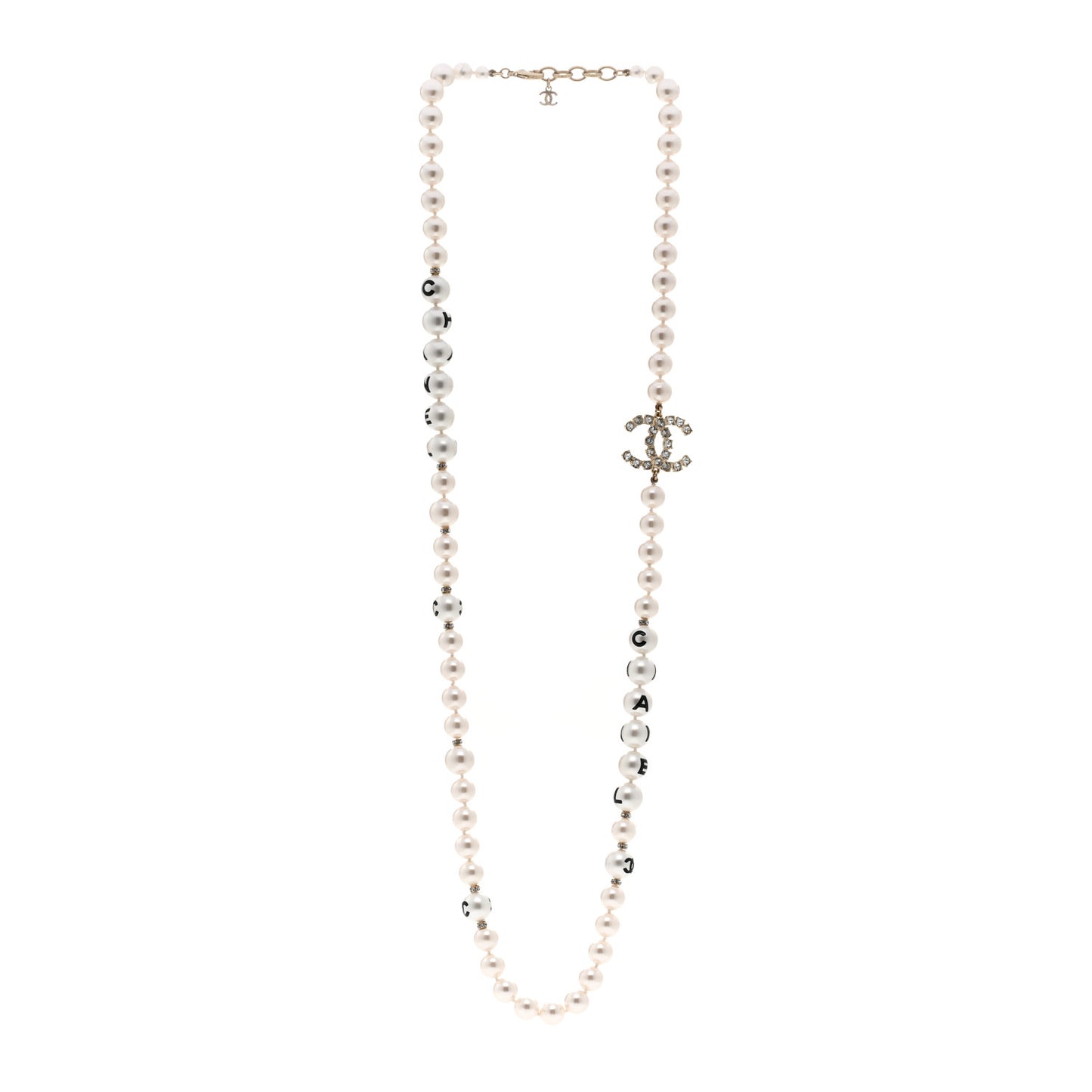 Pearl Crystal Long CC Logo Necklace Gold