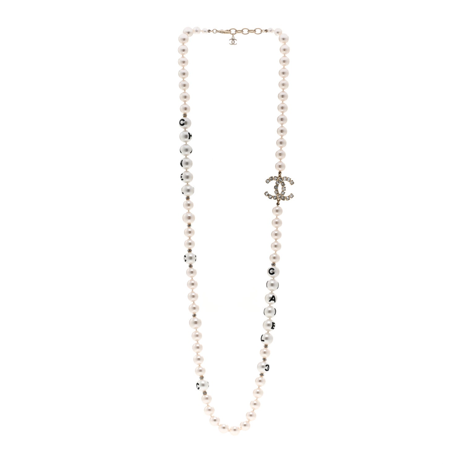 Chanel Pearl Crystal Long CC Logo Necklace Gold 3 of 5