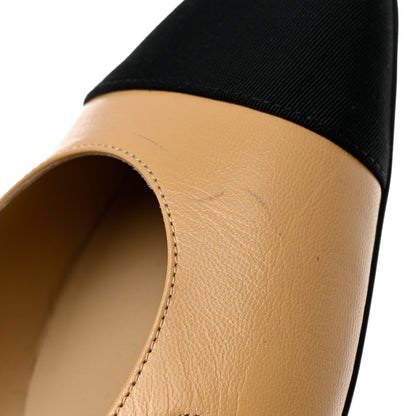 Chanel Lambskin Grosgrain Cap Toe CC Slingback Sandals 40 Beige Black 9 of 10