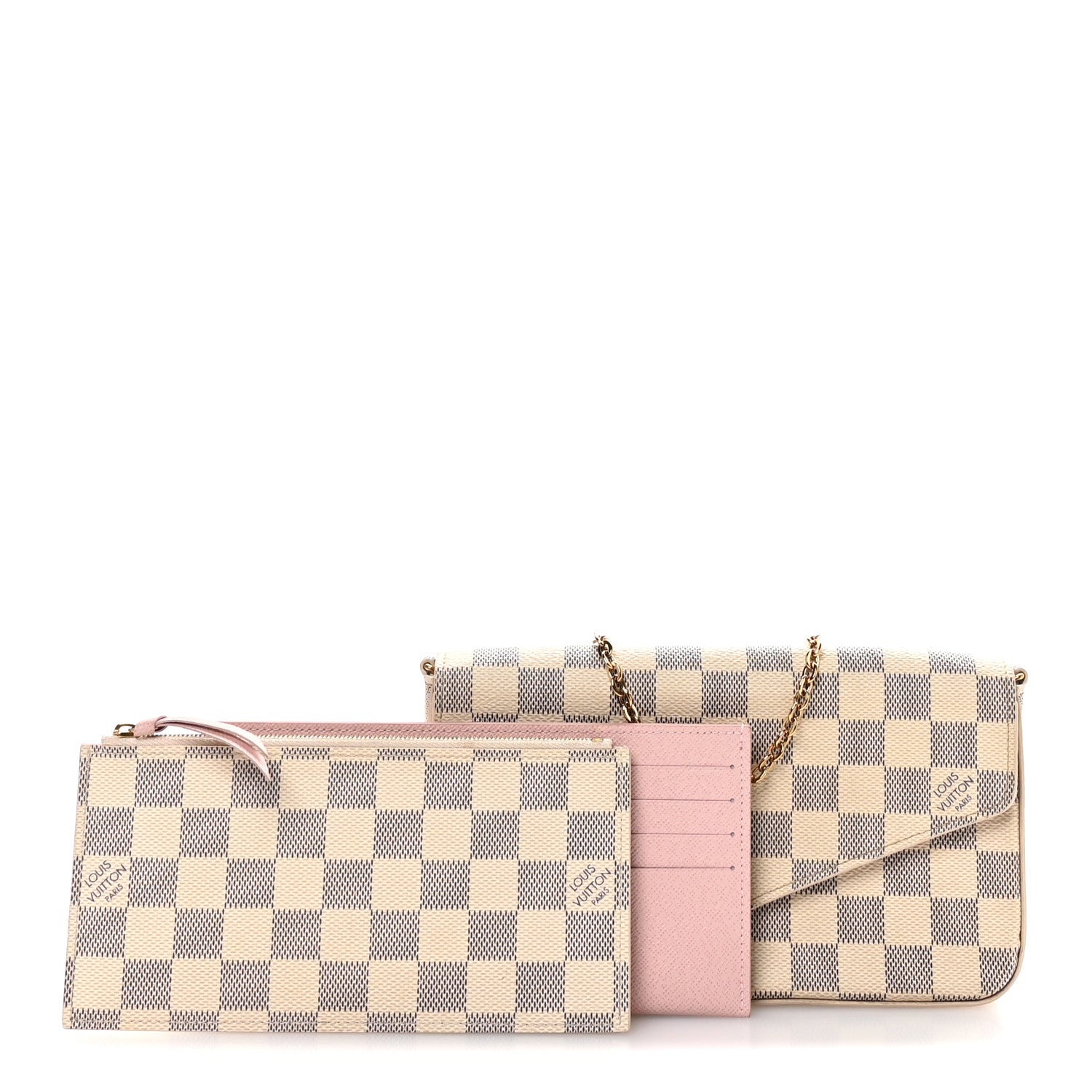 Louis Vuitton Damier Azur Pochette Felicie Chain Wallet Rose Ballerine 3 of 11