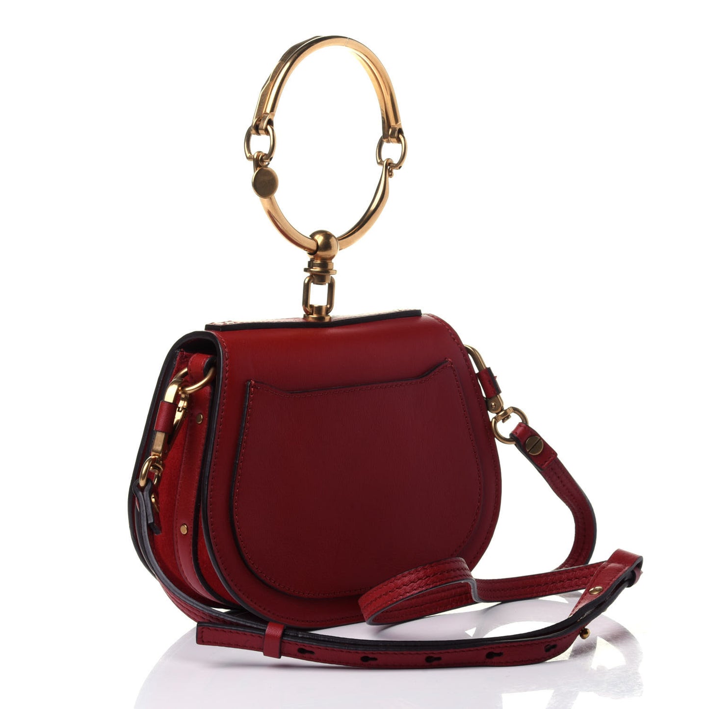 Calfskin Suede Small Nile Bracelet Bag Dahlia Red