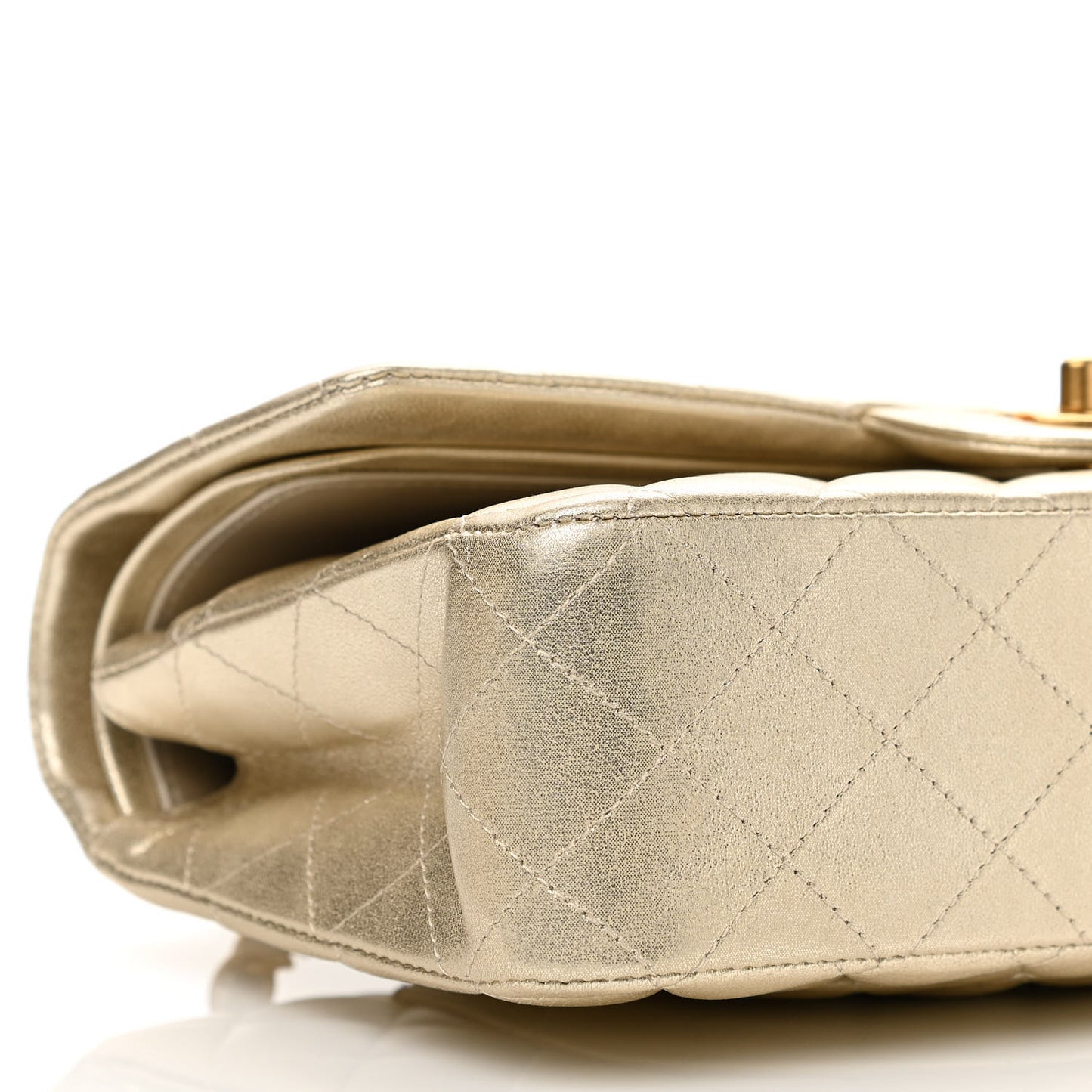 Metallic Lambskin Quilted Medium Double Flap Gold