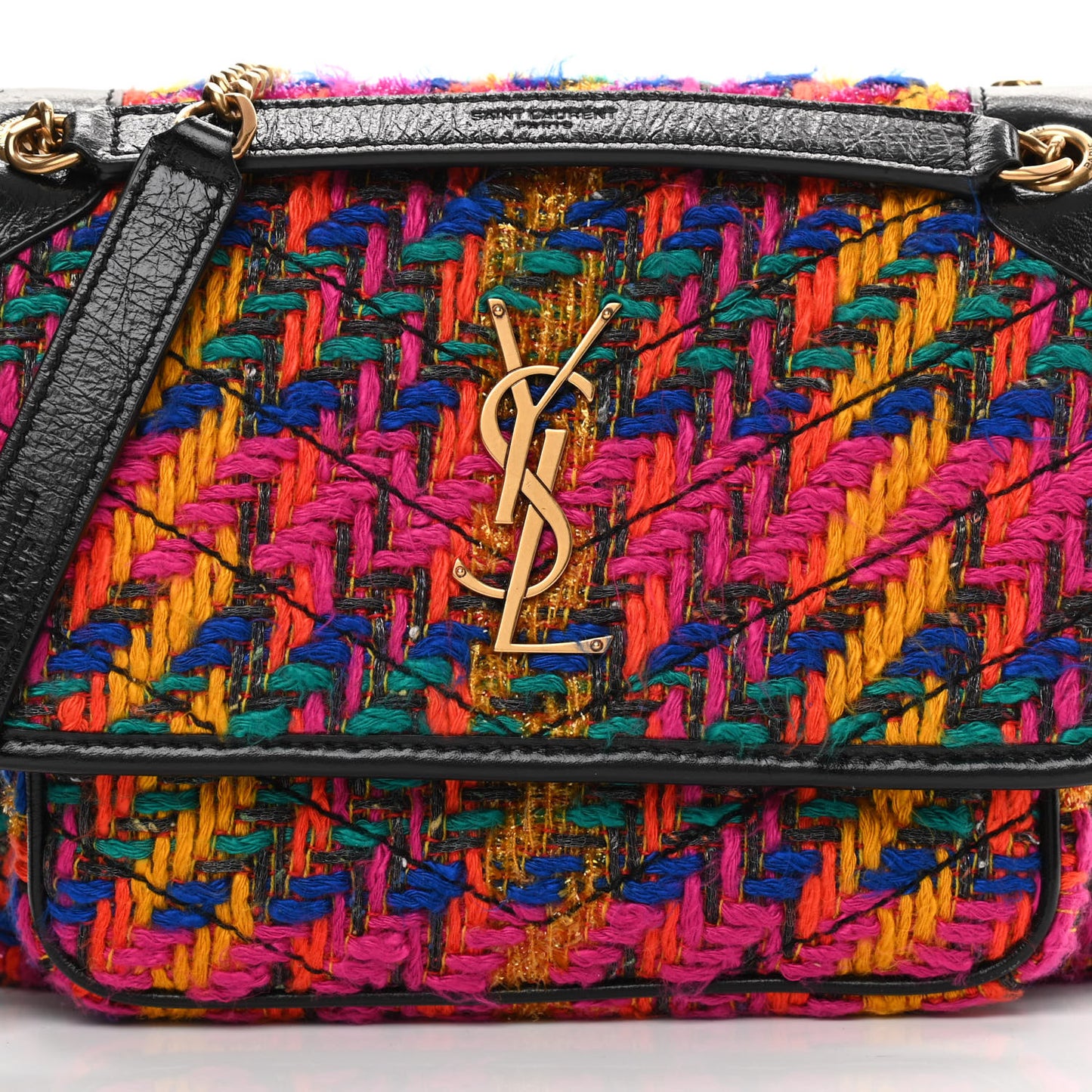 Tweed Calfskin Matelasse Monogram Medium Niki Chain Satchel Multicolor