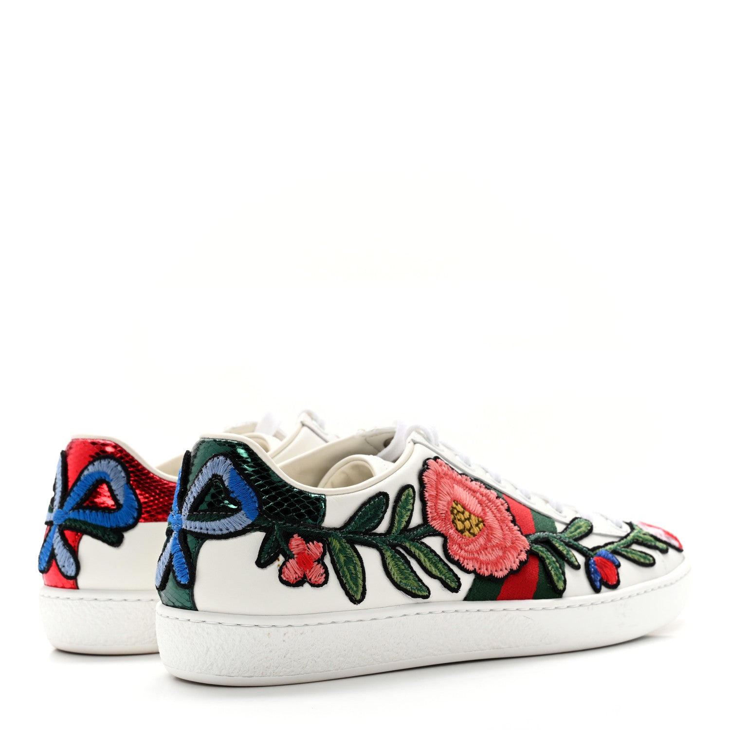 Gucci Calfskin Web Floral Embroidered Womens Ace Sneakers 36 White 4 of 12