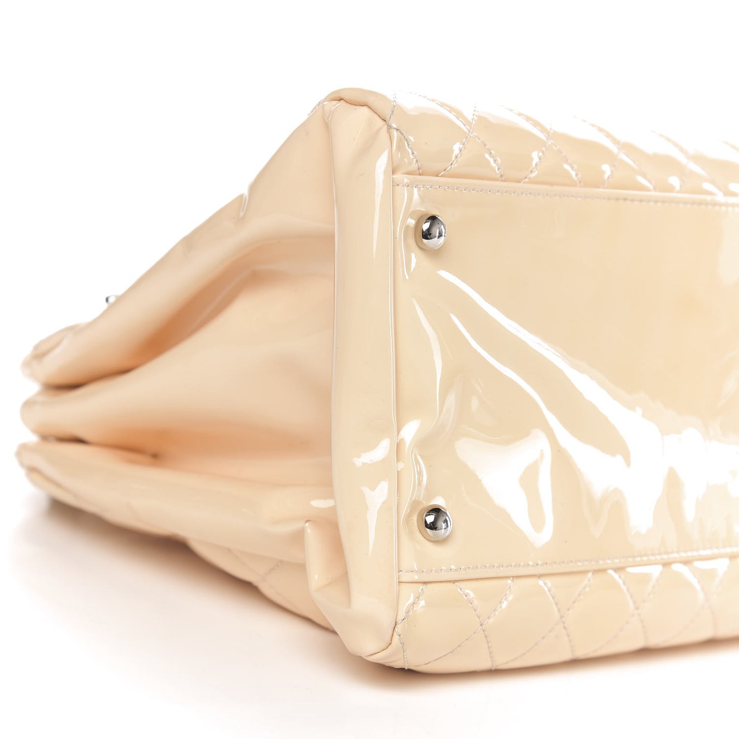 Patent Quilted Large Just Mademoiselle Bowling Bag Beige