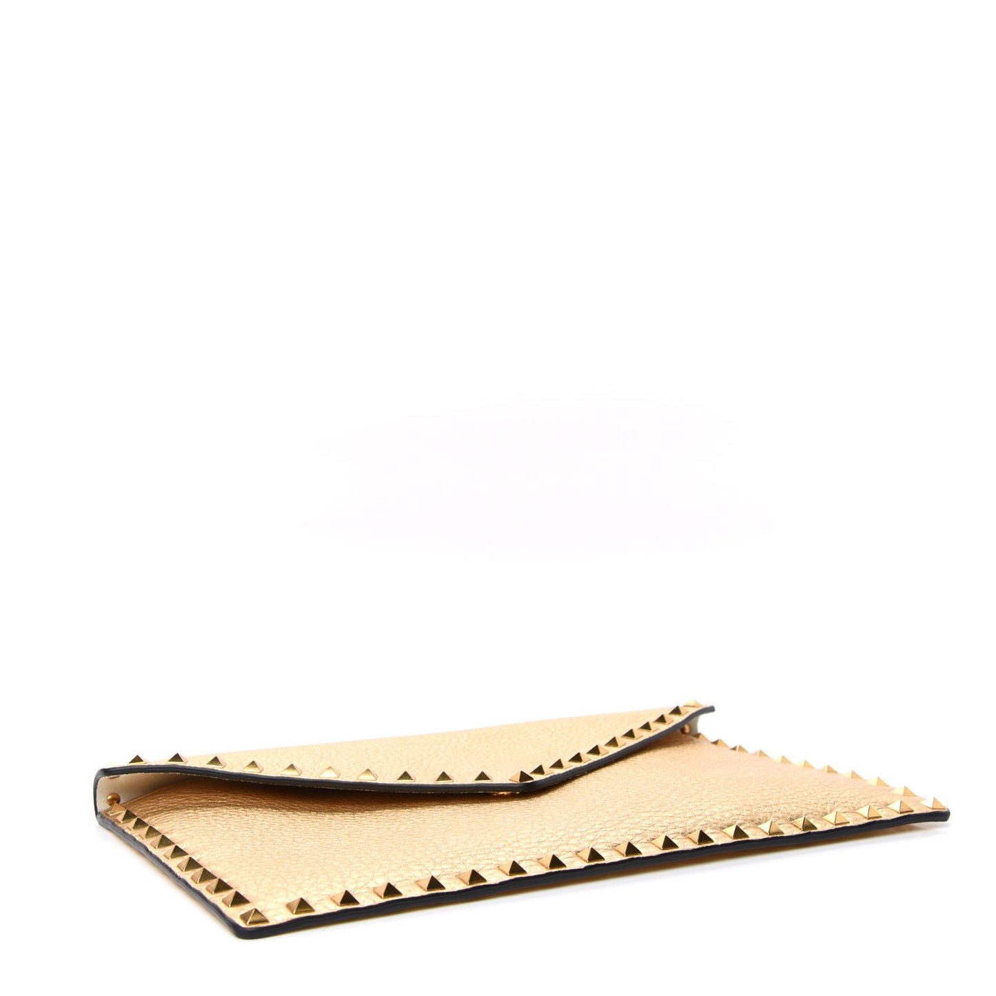 Metallic Pebbled Calfskin Large Rockstud Envelope Clutch Gold