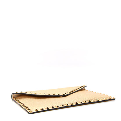 Valentino Garavani Metallic Pebbled Calfskin Large Rockstud Envelope Clutch Gold 4 of 7