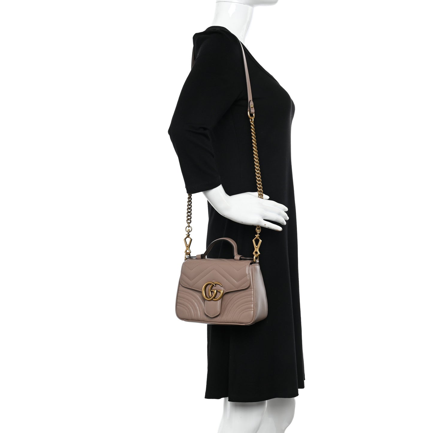 Calfskin Matelasse Mini GG Marmont Top Handle Shoulder Bag Porcelain Rose