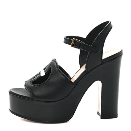 Gucci Cosmos Softy Calfskin Wooden Interlocking G Cut-Out 30/120mm Platform Sandals 35 Black 1 of 9