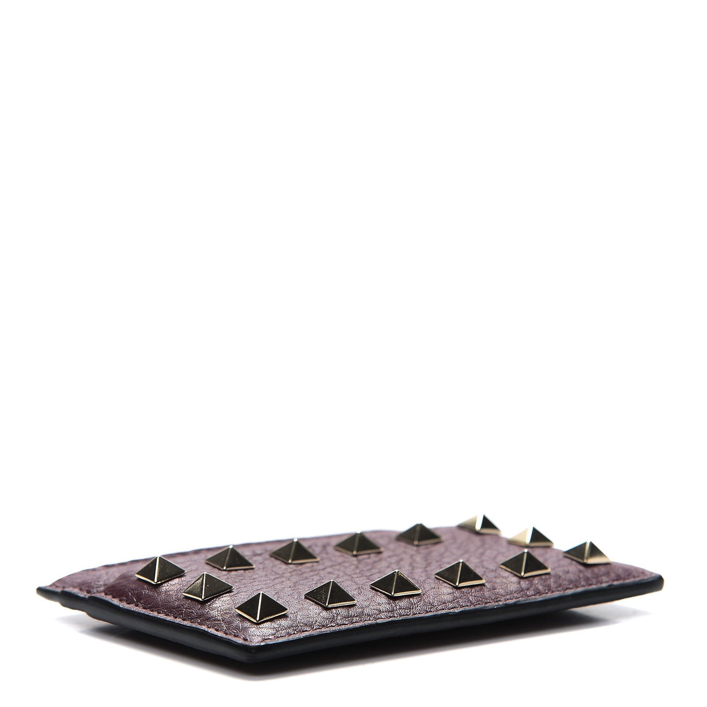 Pebbled Calfskin Rockstud Card Holder Cerise
