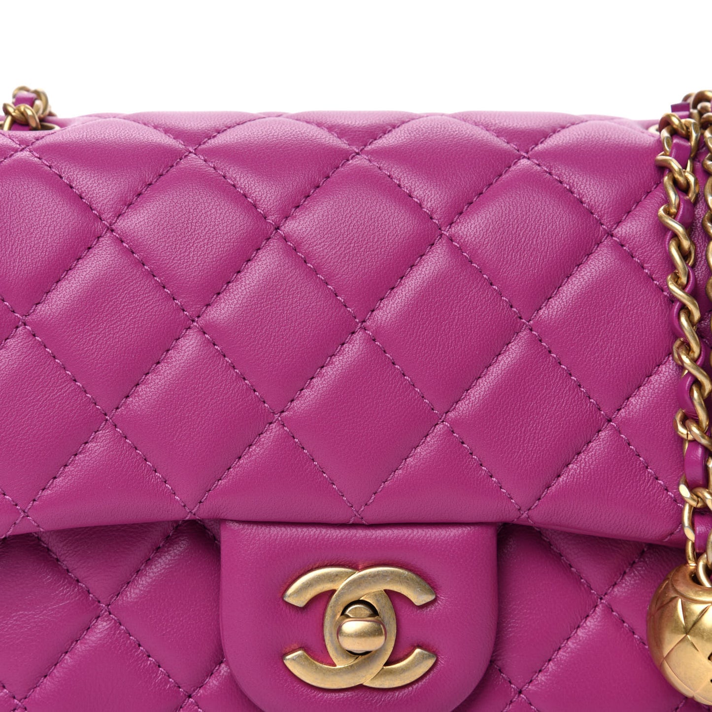 Lambskin Quilted Mini Pearl Crush Flap Purple